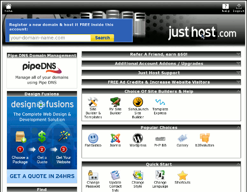 justhost cpanel